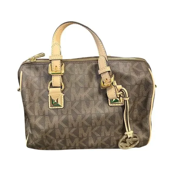 Michael Kors Dark Brown Monogram Satchel - Brown Logo - GENTLY USED - Picture 2 of 9